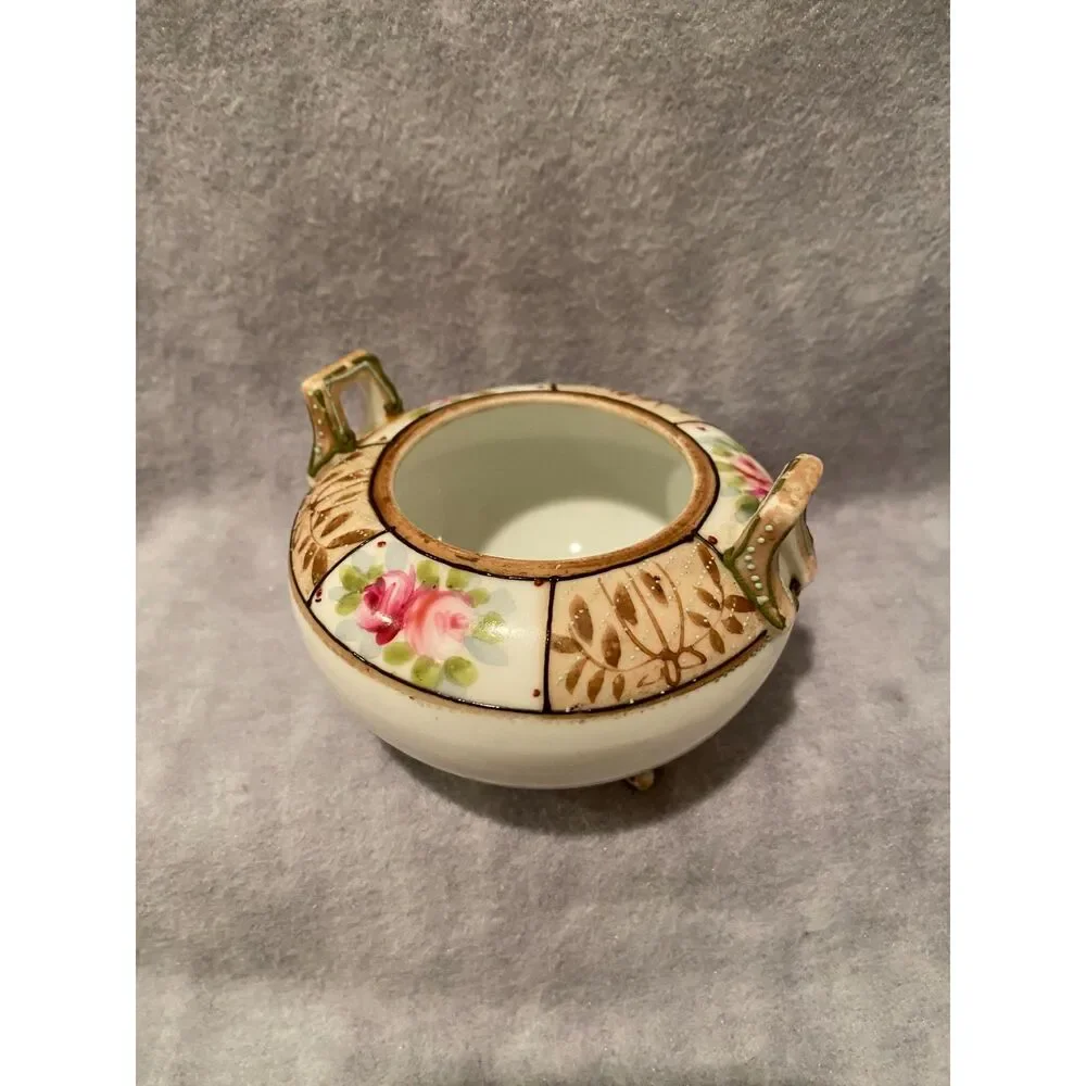 Nippon Footed Sugar Condiment‎ Bowl Hand Painted Rose Pattern No Lid Japan